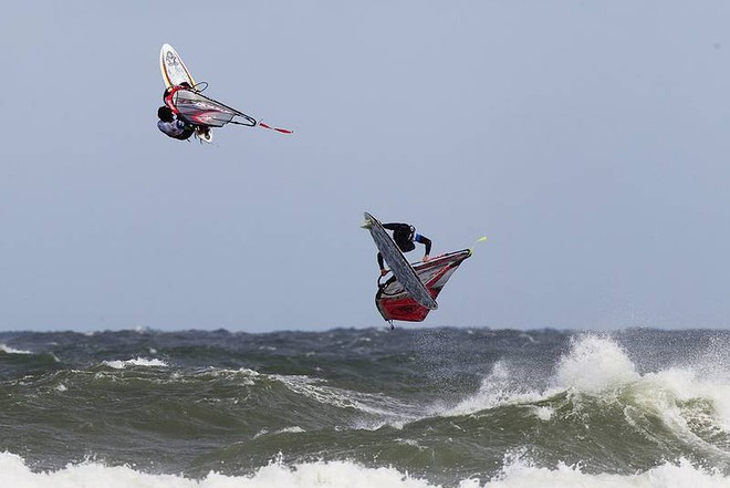 Boujmaa and Flo Jung cross paths - KIA Cold Hawaii PWA World Cup, Denmark ©  John Carter / PWA http://www.pwaworldtour.com